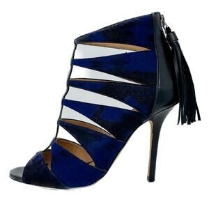 Alexa Wagner Heidi Pony Hair Cage Tassel Zip Stiletto Booties Sandals 37 / US 7